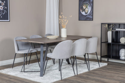 Wrinkles & Marina spisebordsstol 2-pak grå + rektangulært spisebord 180 x 90 natur