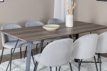 Wrinkles & Marina spisebordsstol 2-pak grå + rektangulært spisebord 180 x 90 natur