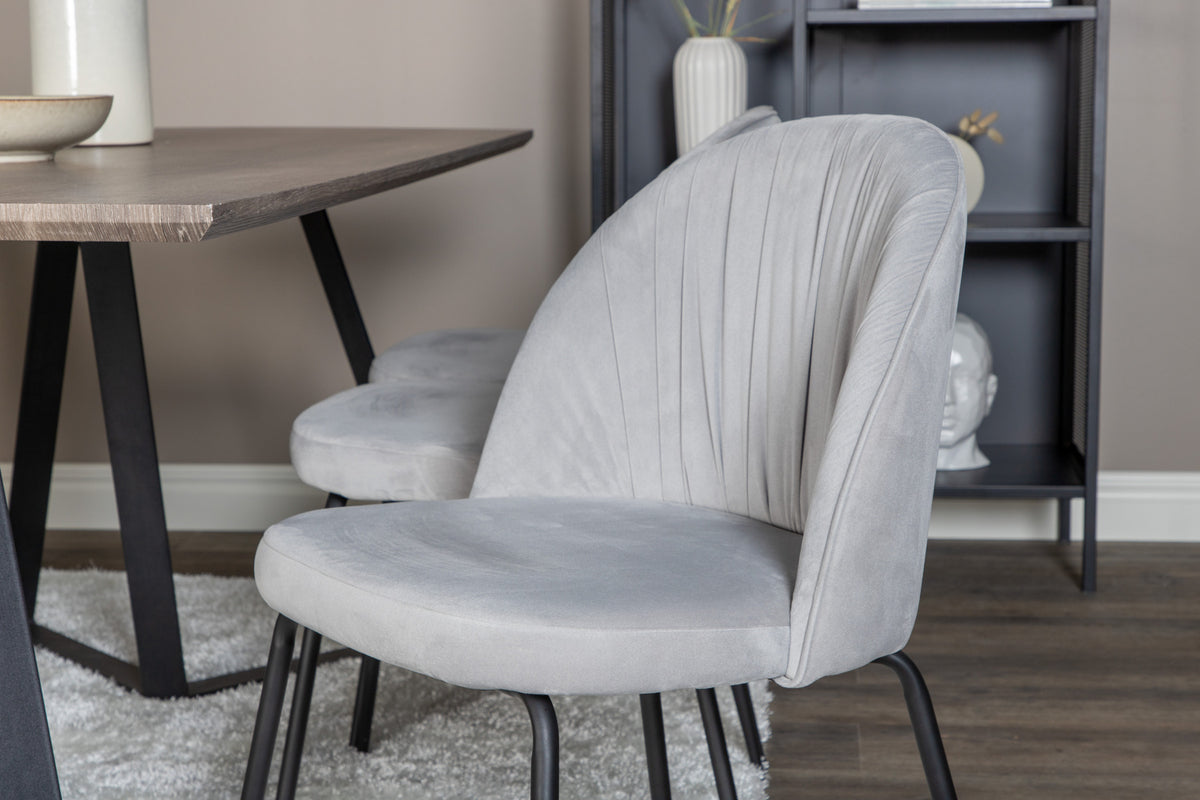 Wrinkles & Marina spisebordsstol 2-pak grå + rektangulært spisebord 180 x 90 natur