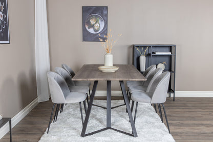 Wrinkles & Marina spisebordsstol 2-pak grå + rektangulært spisebord 180 x 90 natur