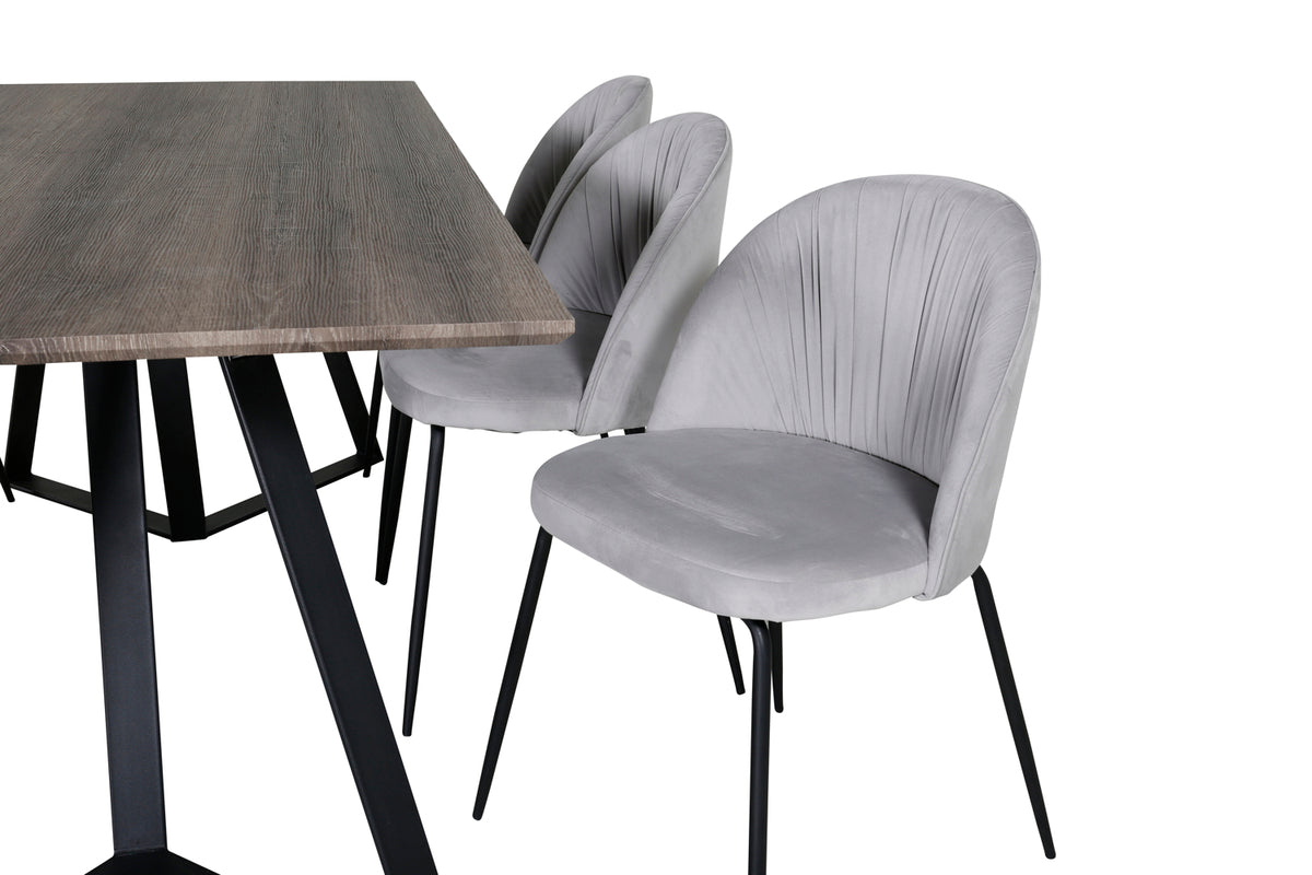 Wrinkles & Marina spisebordsstol 2-pak grå + rektangulært spisebord 180 x 90 natur