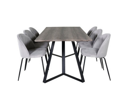 Wrinkles & Marina spisebordsstol 2-pak grå + rektangulært spisebord 180 x 90 natur