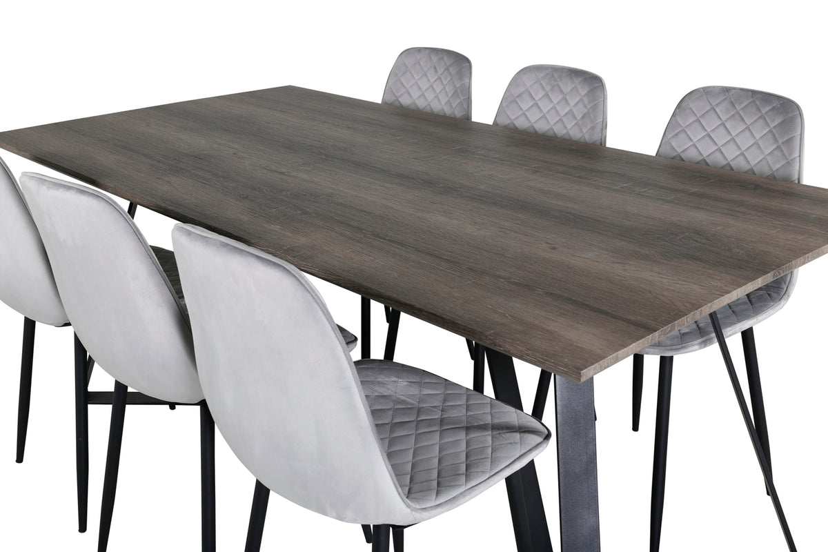 Polar & Marina spisebordsstol 2-pak grå + rektangulært spisebord 180 x 90 natur