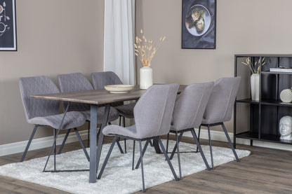 Gemma & Marina spisebordsstol 2-pak grå + rektangulært spisebord 180 x 90 natur