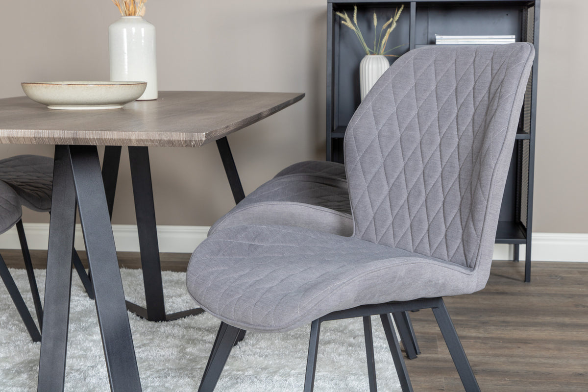 Gemma & Marina spisebordsstol 2-pak grå + rektangulært spisebord 180 x 90 natur