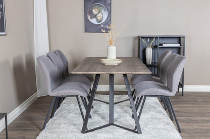 Gemma & Marina spisebordsstol 2-pak grå + rektangulært spisebord 180 x 90 natur