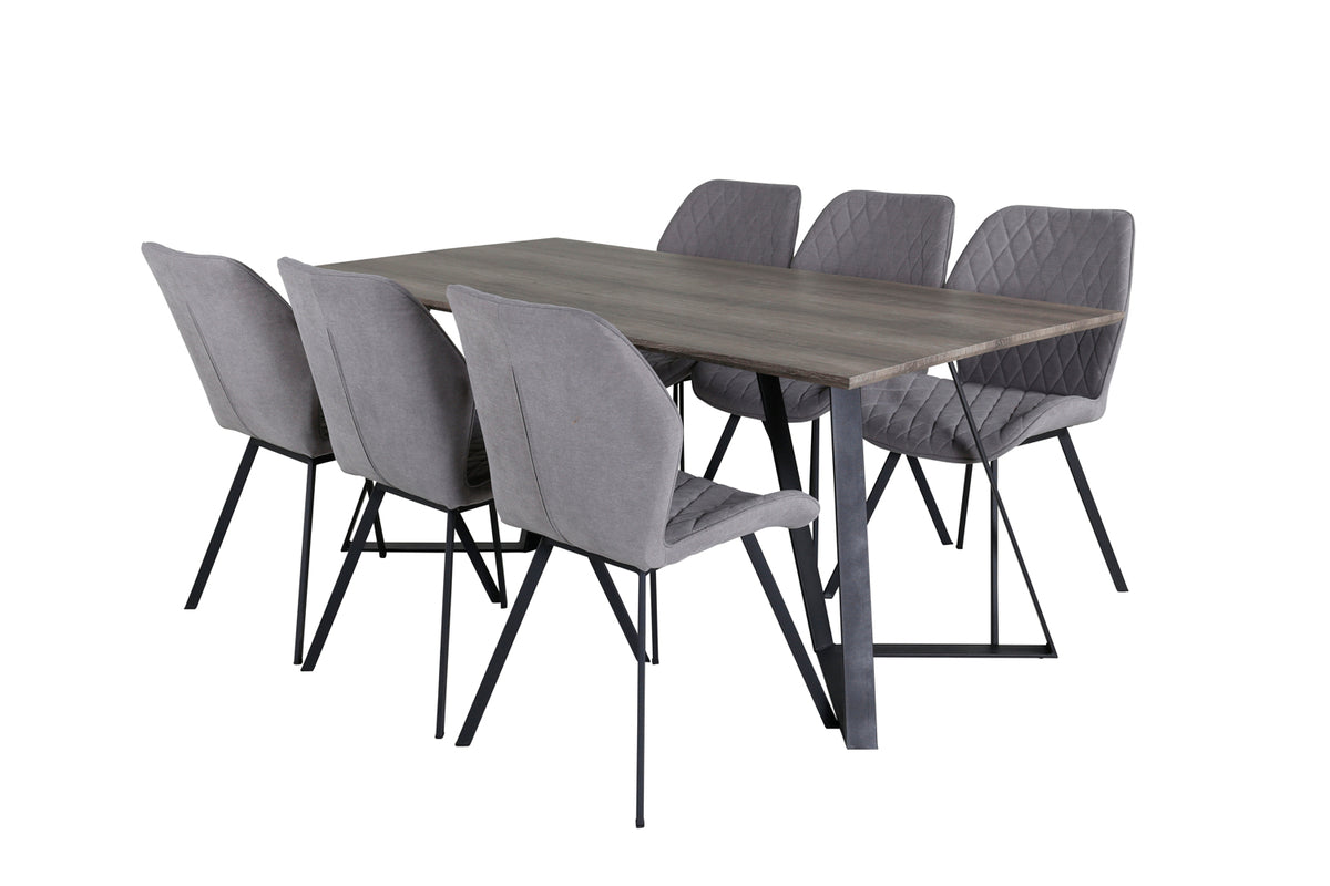 Gemma & Marina spisebordsstol 2-pak grå + rektangulært spisebord 180 x 90 natur