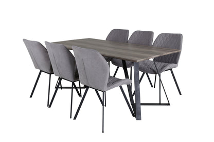 Gemma & Marina spisebordsstol 2-pak grå + rektangulært spisebord 180 x 90 natur