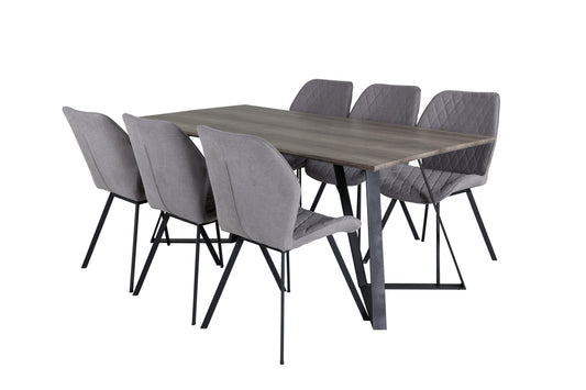 Gemma & Marina spisebordsstol 2-pak grå + rektangulært spisebord 180 x 90 natur