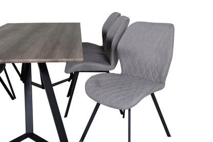 Gemma & Marina spisebordsstol 2-pak grå + rektangulært spisebord 180 x 90 natur