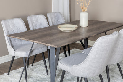 Marina & Velvet Deluxe rektangulært spisebord 180 x 90 natur + spisebordsstol 2-pak grå