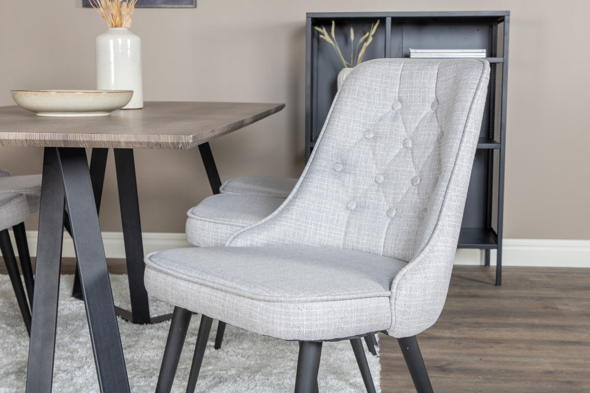 Marina & Velvet Deluxe rektangulært spisebord 180 x 90 natur + spisebordsstol 2-pak grå