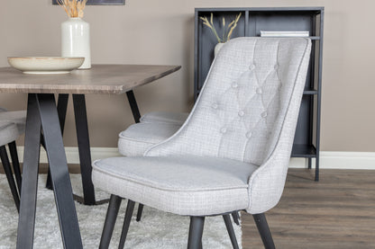 Marina & Velvet Deluxe rektangulært spisebord 180 x 90 natur + spisebordsstol 2-pak grå