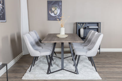 Marina & Velvet Deluxe rektangulært spisebord 180 x 90 natur + spisebordsstol 2-pak grå