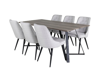 Marina & Velvet Deluxe rektangulært spisebord 180 x 90 natur + spisebordsstol 2-pak grå