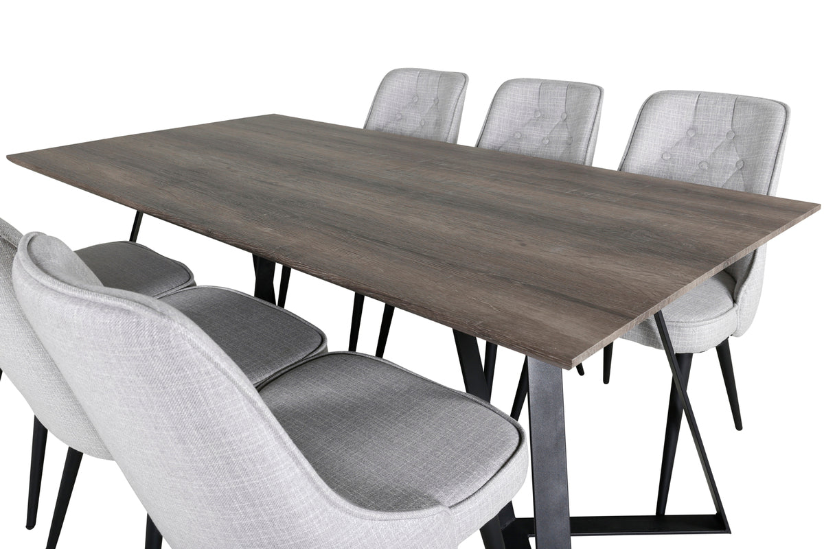 Marina & Velvet Deluxe rektangulært spisebord 180 x 90 natur + spisebordsstol 2-pak grå