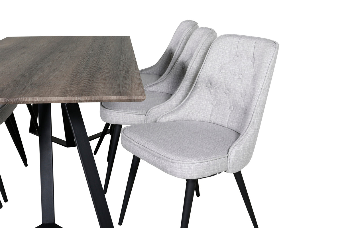 Marina & Velvet Deluxe rektangulært spisebord 180 x 90 natur + spisebordsstol 2-pak grå