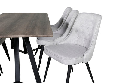 Marina & Velvet Deluxe rektangulært spisebord 180 x 90 natur + spisebordsstol 2-pak grå
