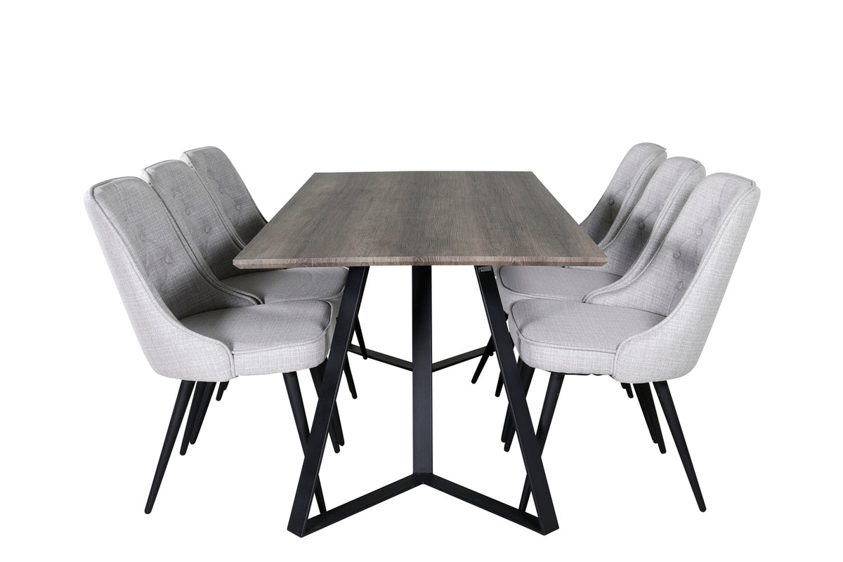 Marina & Velvet Deluxe rektangulært spisebord 180 x 90 natur + spisebordsstol 2-pak grå