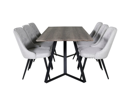 Marina & Velvet Deluxe rektangulært spisebord 180 x 90 natur + spisebordsstol 2-pak grå