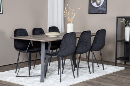 Polar & Marina Spisebordsstol 2-pak Sort + Rektangulært Spisebord 180 x 90 Natur