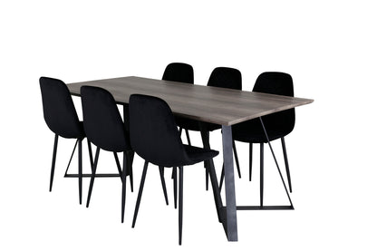 Polar & Marina Spisebordsstol 2-pak Sort + Rektangulært Spisebord 180 x 90 Natur