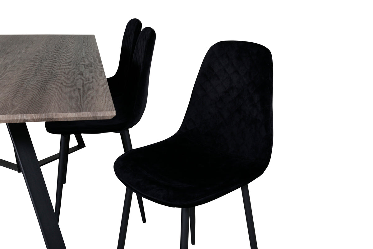 Polar & Marina Spisebordsstol 2-pak Sort + Rektangulært Spisebord 180 x 90 Natur