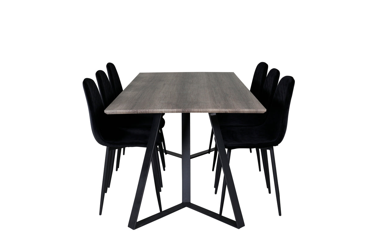 Polar & Marina Spisebordsstol 2-pak Sort + Rektangulært Spisebord 180 x 90 Natur