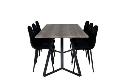 Polar & Marina Spisebordsstol 2-pak Sort + Rektangulært Spisebord 180 x 90 Natur