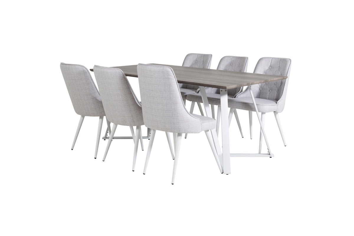 Marina & Velvet Deluxe Rektangulært Spisebord 180 x 90 Grå + Spisebordsstol 2-pak Lys Grå