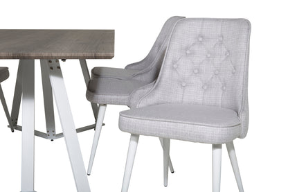 Marina & Velvet Deluxe Rektangulært Spisebord 180 x 90 Grå + Spisebordsstol 2-pak Lys Grå
