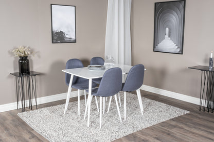 Polar rektangulært spisebord 120 x 75 hvid + spisebordsstol 2-pak blå