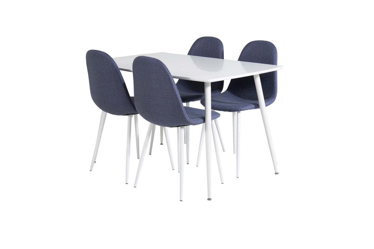 Polar rektangulært spisebord 120 x 75 hvid + spisebordsstol 2-pak blå