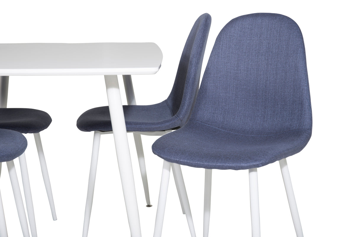 Polar rektangulært spisebord 120 x 75 hvid + spisebordsstol 2-pak blå