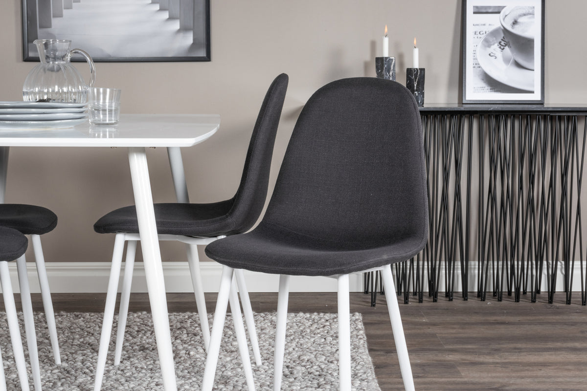 Polar rektangulært spisebord 120 x 75 hvid + spisebordsstol 2-pak sort