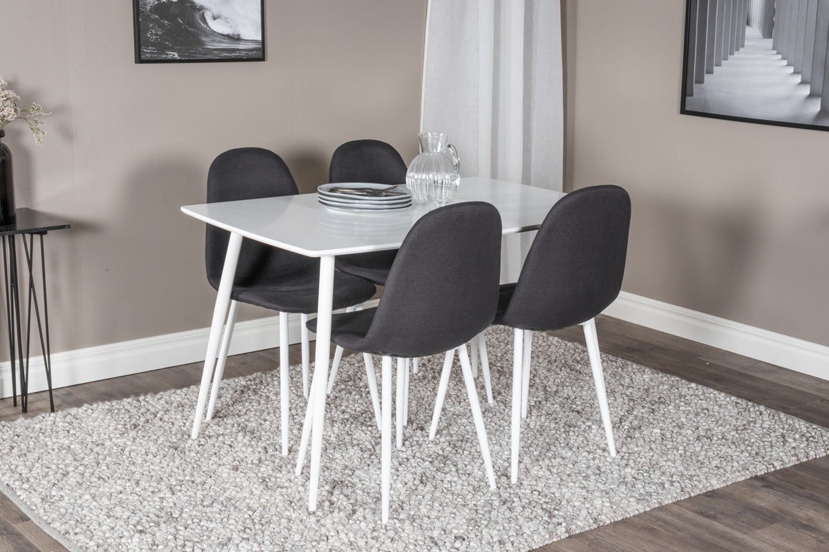 Polar rektangulært spisebord 120 x 75 hvid + spisebordsstol 2-pak sort