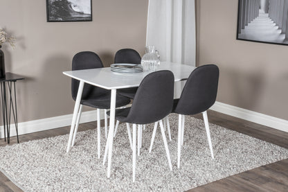 Polar rektangulært spisebord 120 x 75 hvid + spisebordsstol 2-pak sort