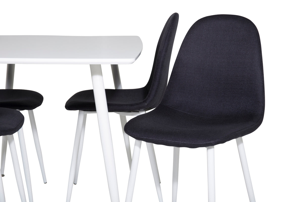 Polar rektangulært spisebord 120 x 75 hvid + spisebordsstol 2-pak sort