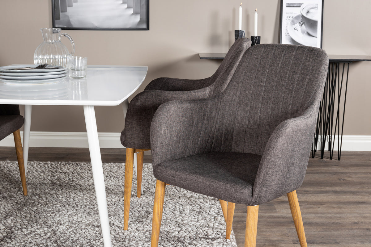 Comfort & Polar spisebordsstol 2-pak mørkegrå + rektangulært spisebord 120 x 75 hvid