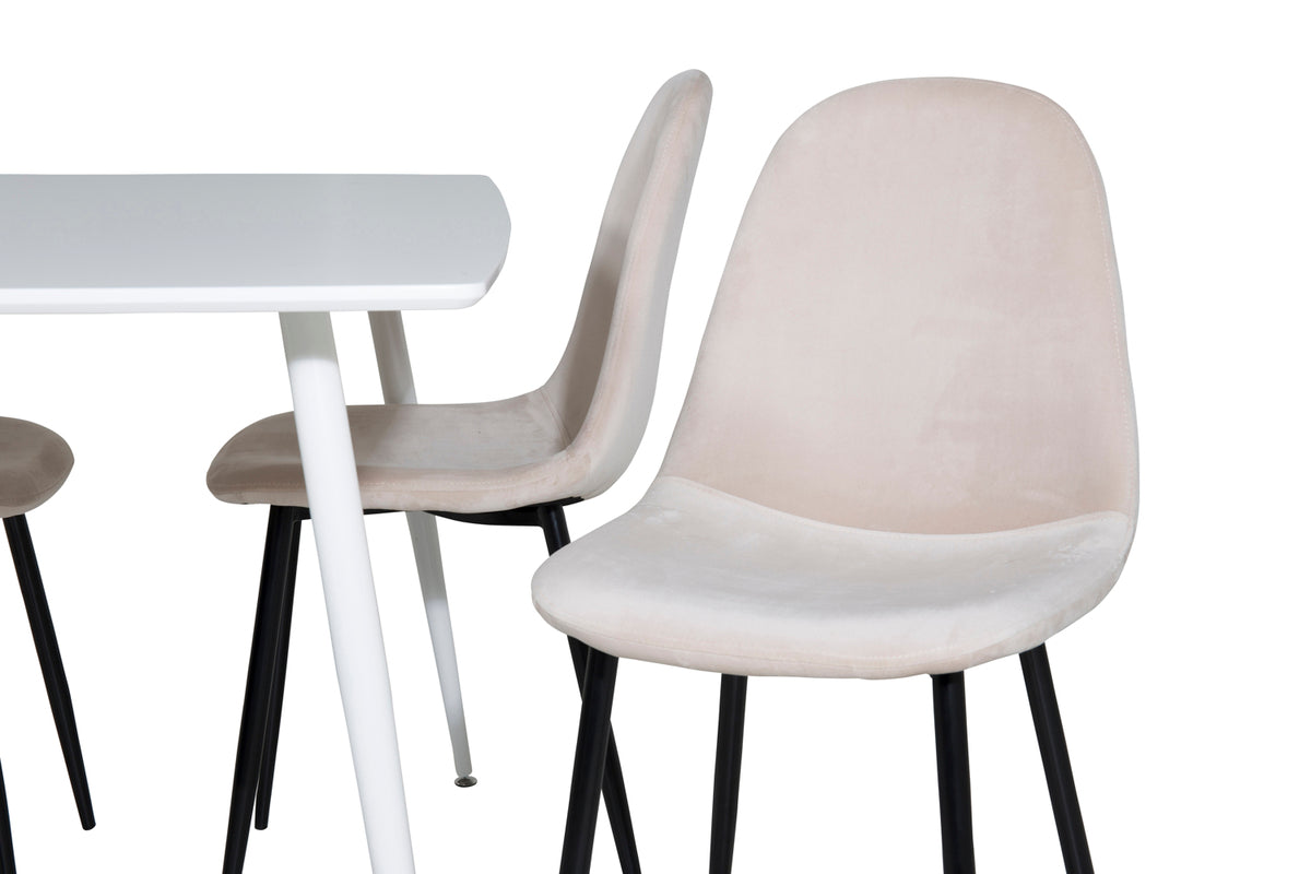 Polar rektangulært spisebord 120 x 75 hvid + spisebordsstol 2-pak beige