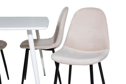 Polar rektangulært spisebord 120 x 75 hvid + spisebordsstol 2-pak beige