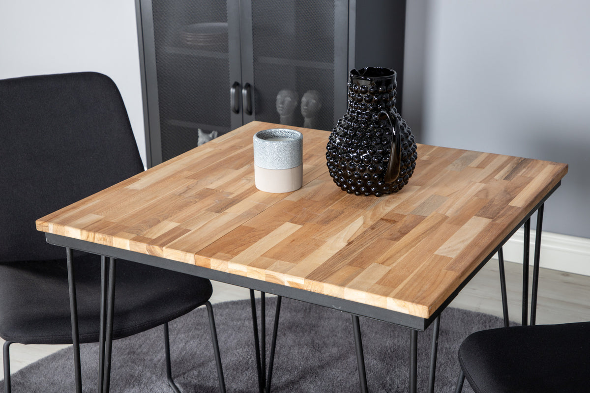 Muce & Bali spisebordsstol 2-pak sort + rektangulært spisebord 80 x 80 natur