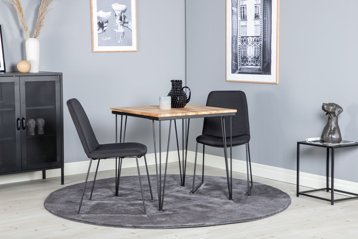 Muce & Bali spisebordsstol 2-pak sort + rektangulært spisebord 80 x 80 natur