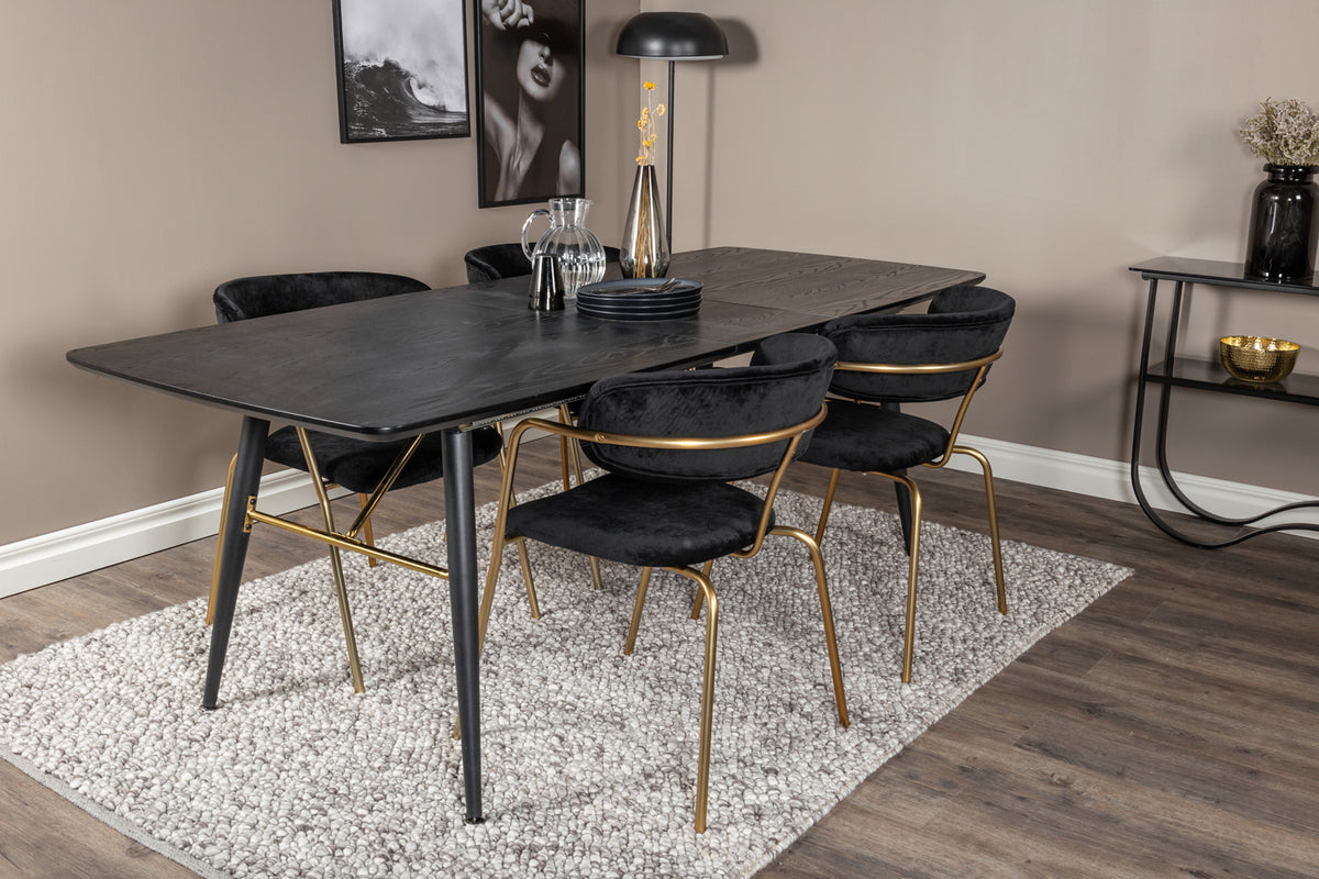 Arrow & Gold spisebordsstol 2-pak sort + rektangulært spisebord 180 x 85 sort