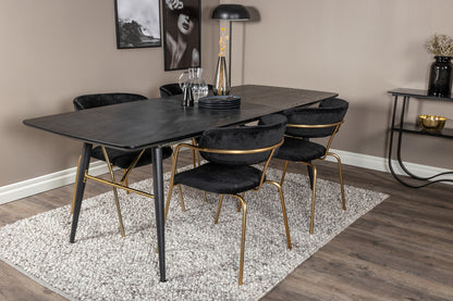 Arrow & Gold spisebordsstol 2-pak sort + rektangulært spisebord 180 x 85 sort
