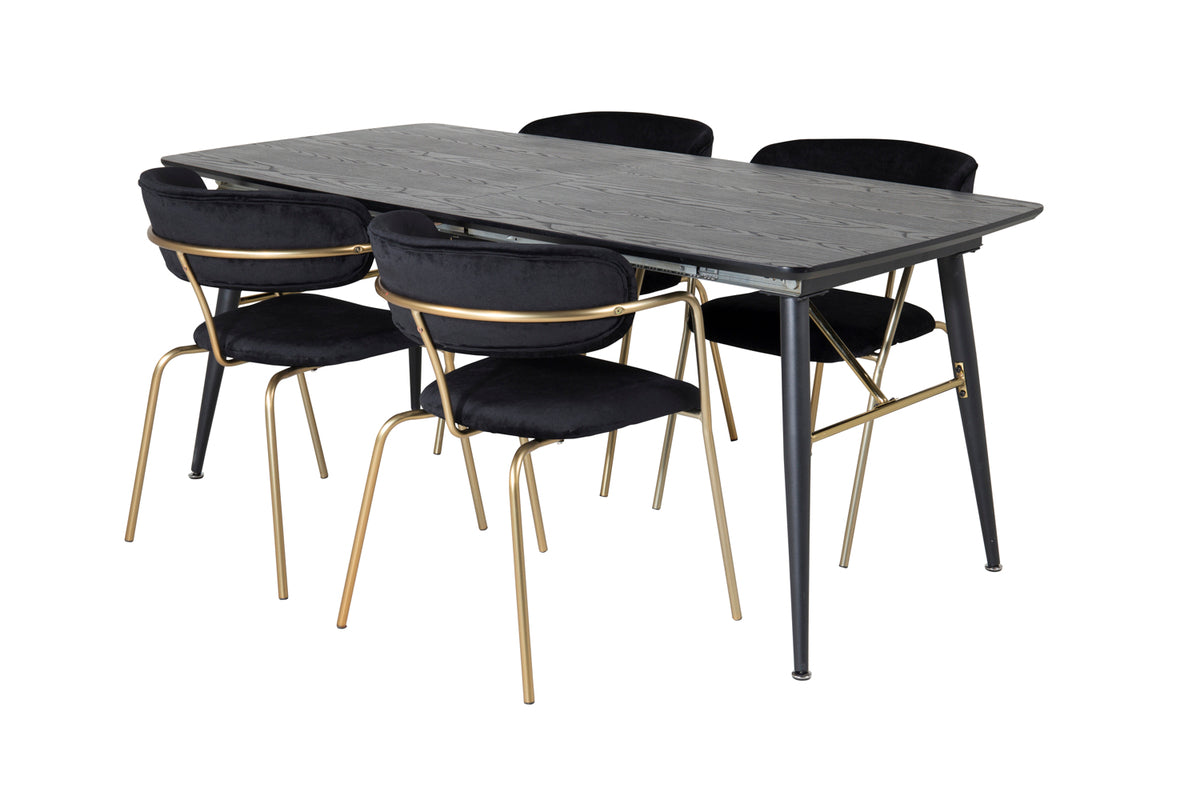 Arrow & Gold spisebordsstol 2-pak sort + rektangulært spisebord 180 x 85 sort