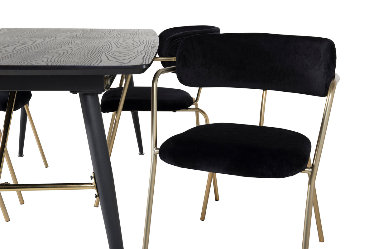 Arrow & Gold spisebordsstol 2-pak sort + rektangulært spisebord 180 x 85 sort
