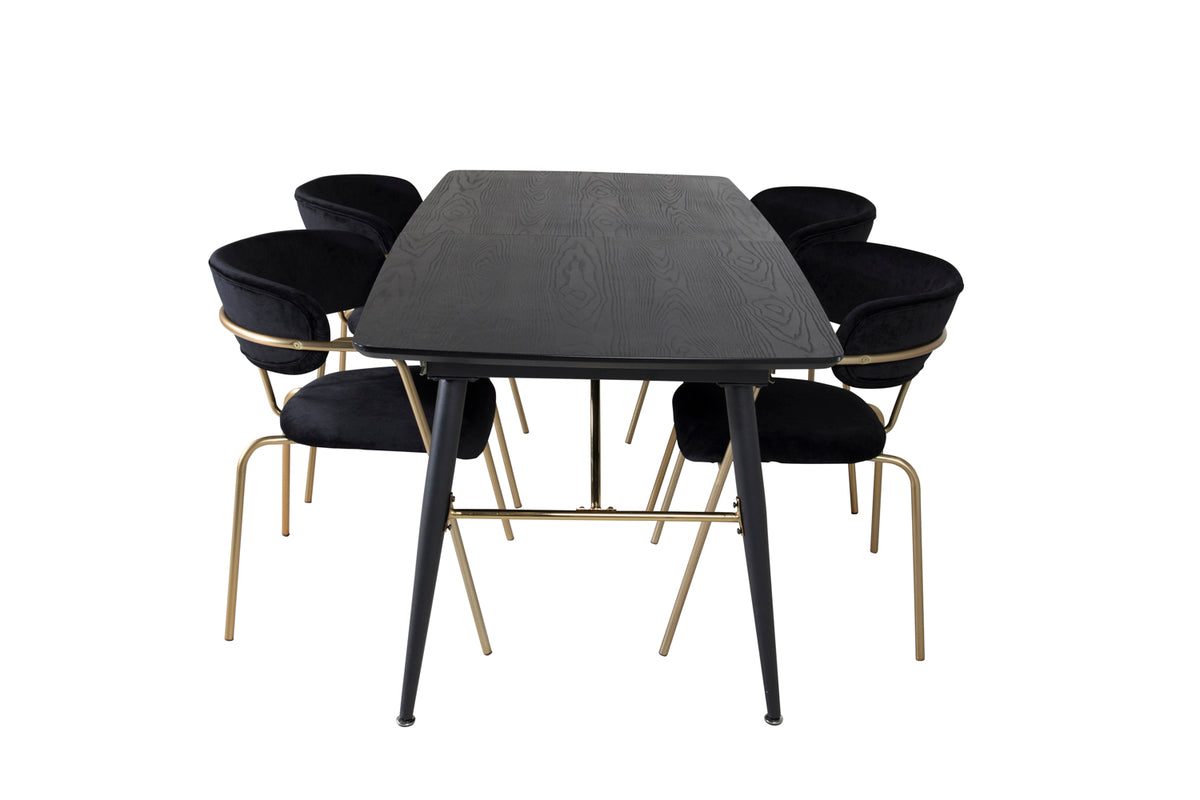 Arrow & Gold spisebordsstol 2-pak sort + rektangulært spisebord 180 x 85 sort