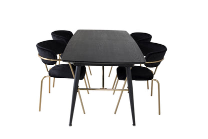 Arrow & Gold spisebordsstol 2-pak sort + rektangulært spisebord 180 x 85 sort