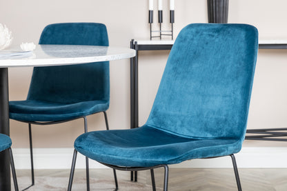 Muce & Razzia spisebordsstol 2-pak blå + rundt spisebord ⌀106 hvid